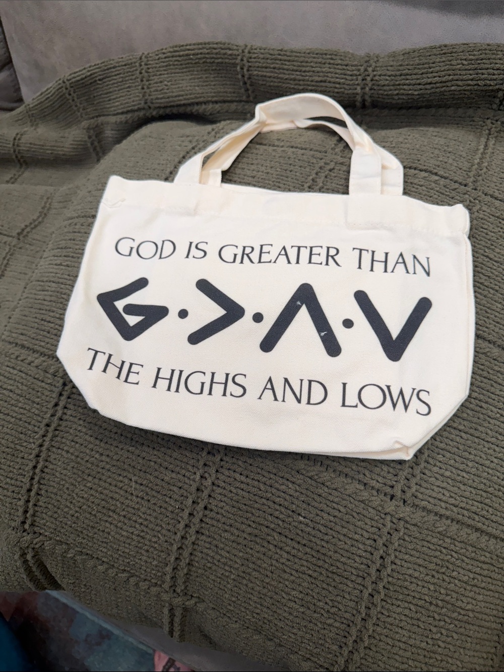 Faith-Inspired White Canvas Tote Bag with Black Print